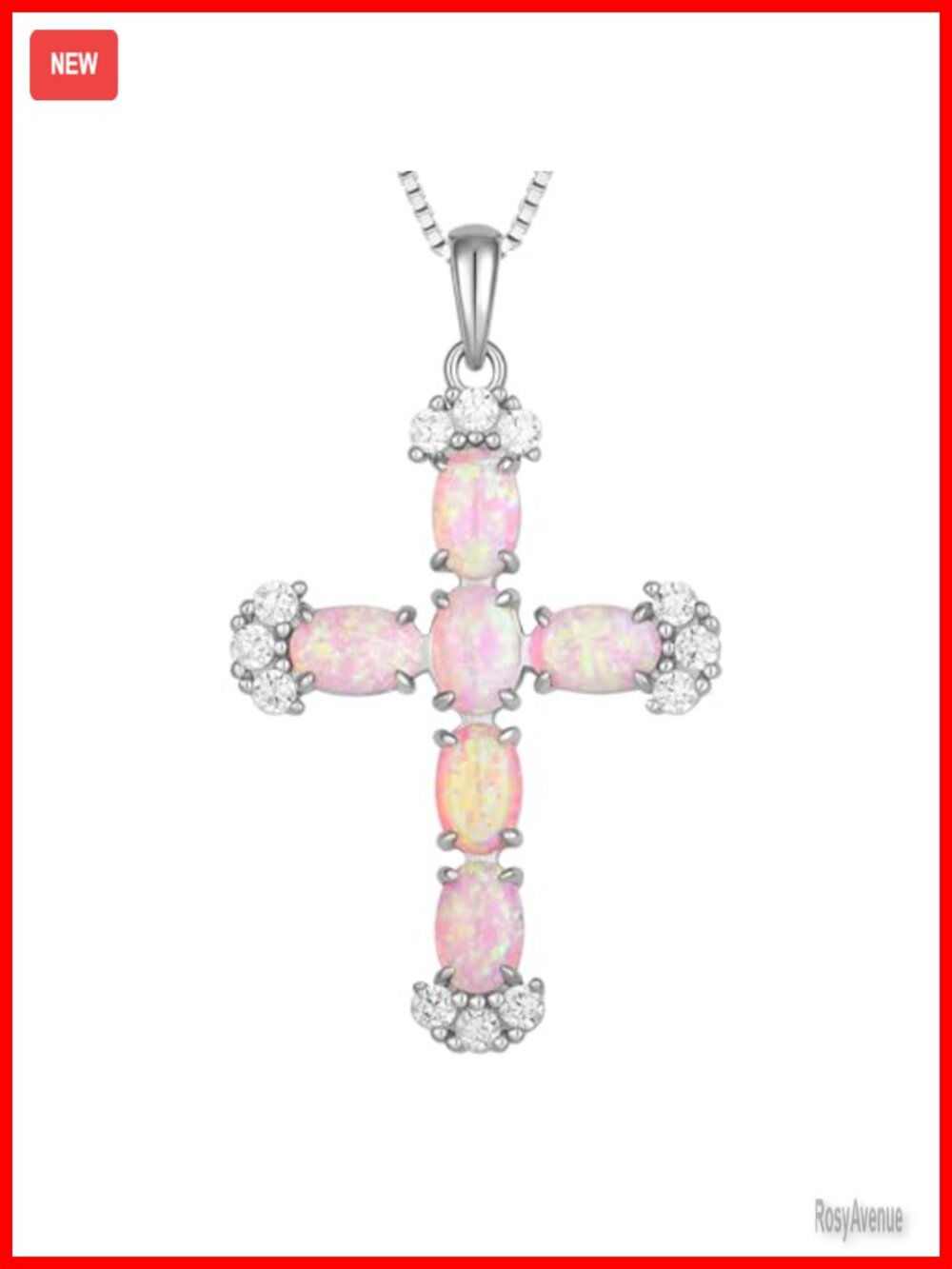 925 Sterling Silver Opal Cross Necklace Pendant Religious Jewelry Gift